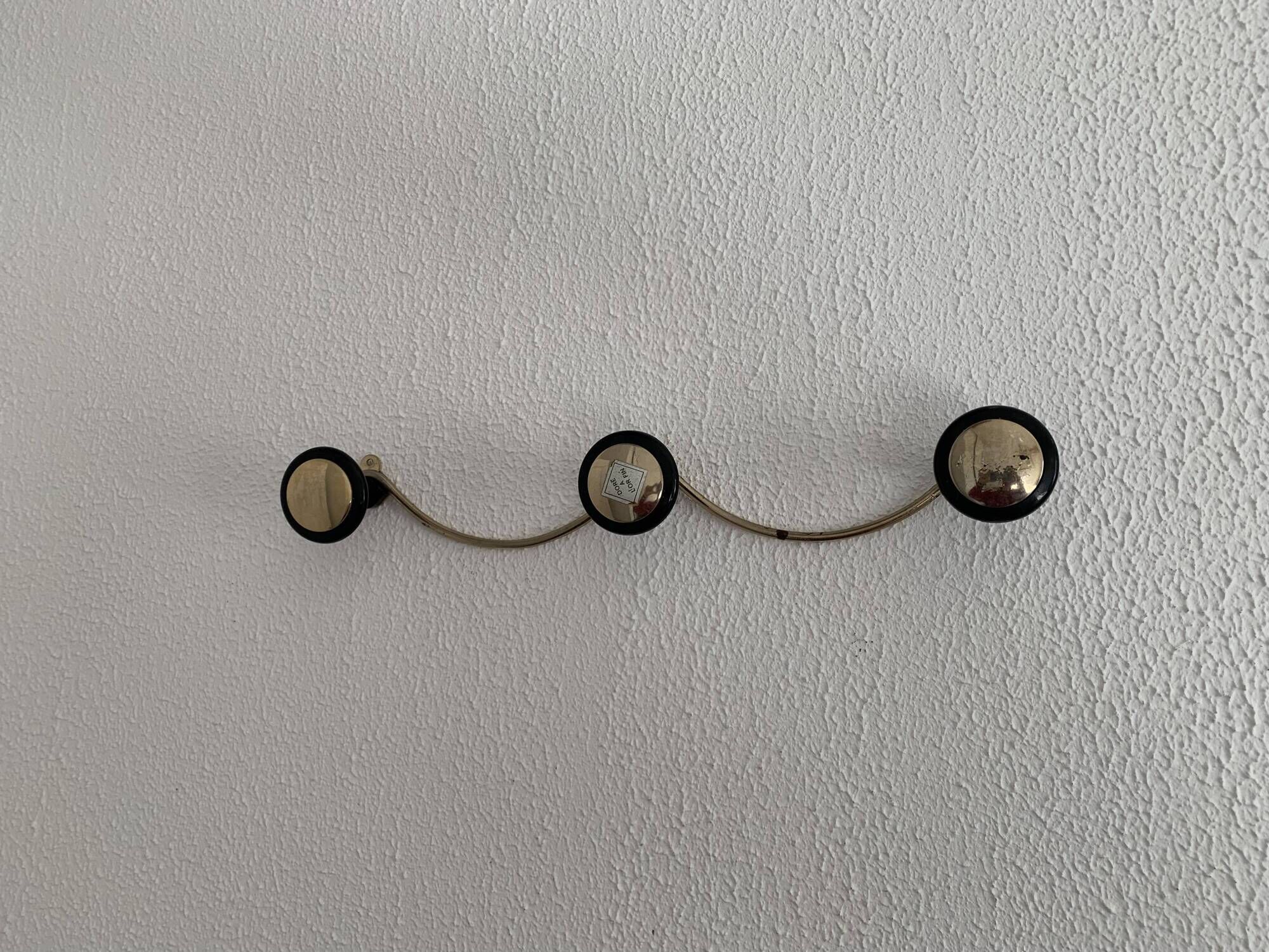 Vintage 1960s gold coat rack with 3 hooks - 45 x 7 cm