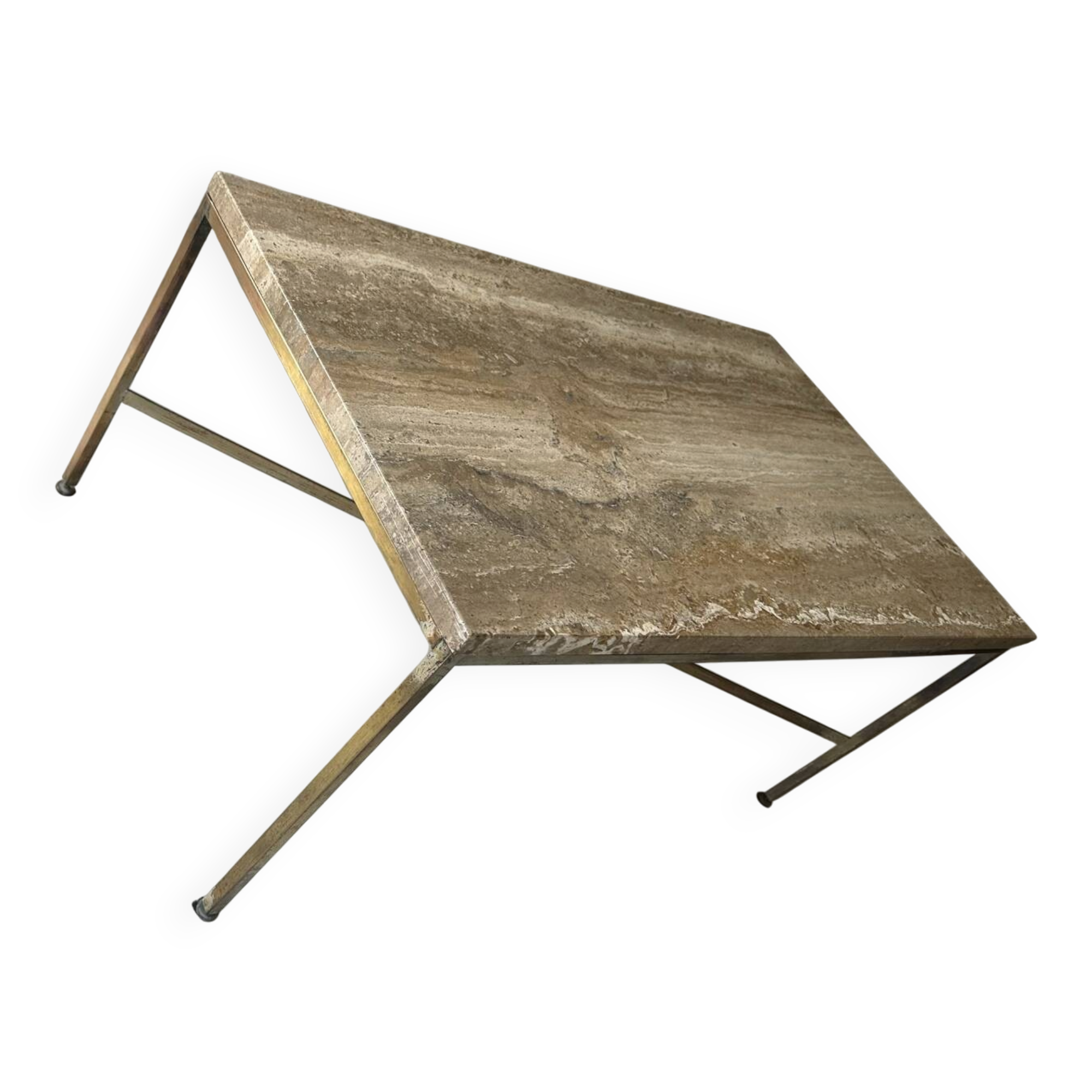 Table basse travertin et laiton