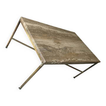 Table basse travertin et laiton