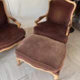 Set of 2 armchairs and 1 footstool