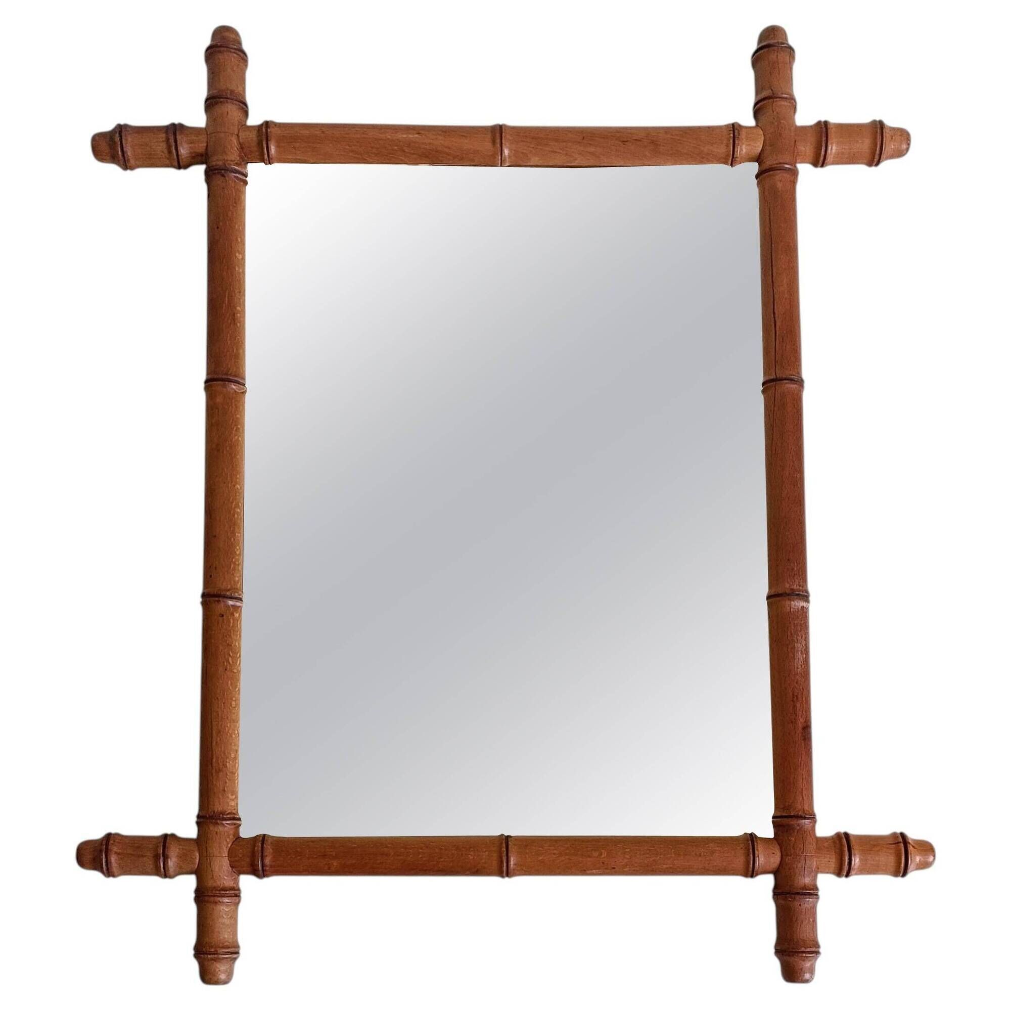 Art Nouveau Faux Bamboo Mirror, 65cm / 25.8", Handmade, Wood, C. 1900