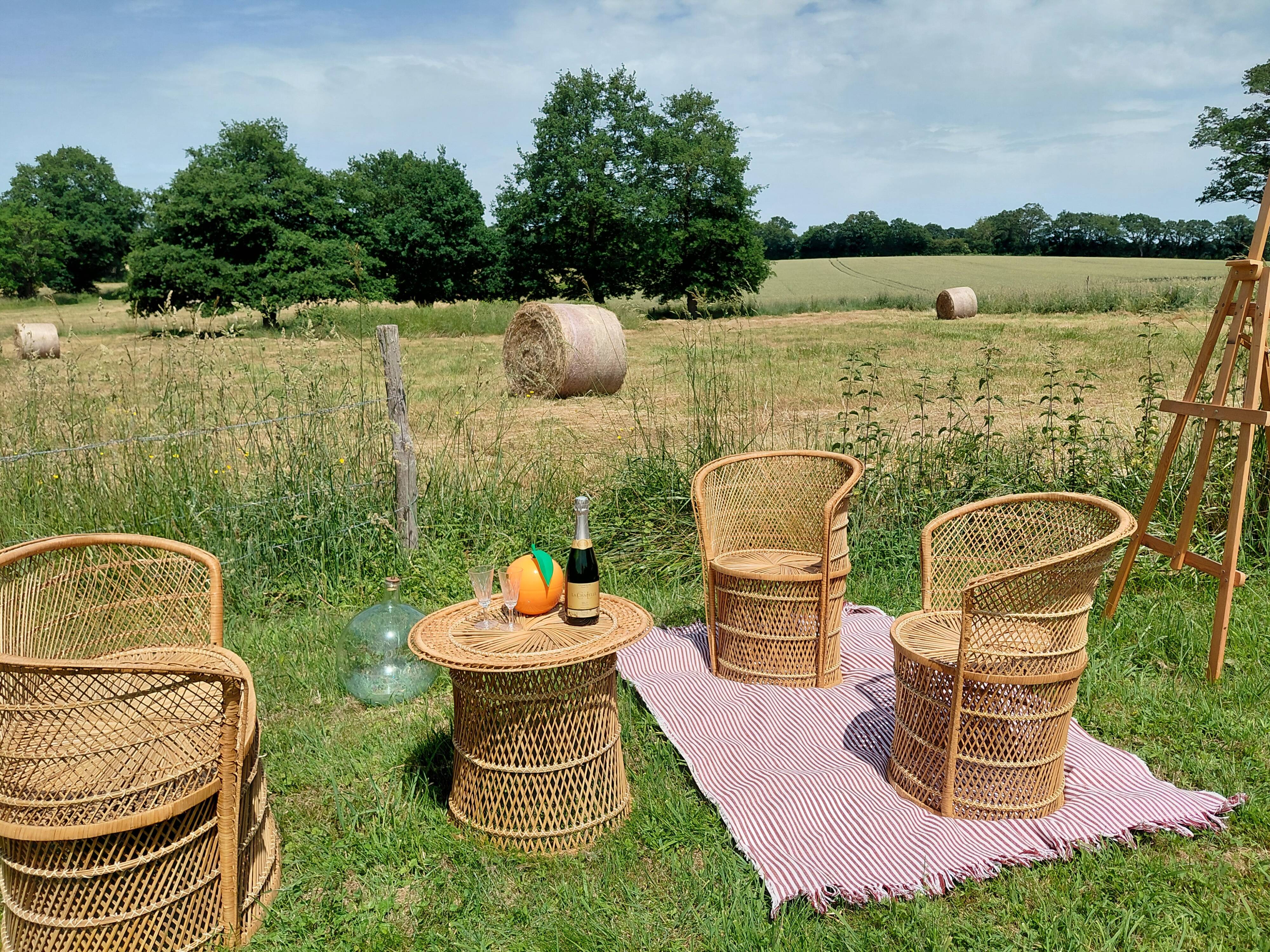 Vintage garden furniture in wicker rattan 1960 - complete 4-piece set