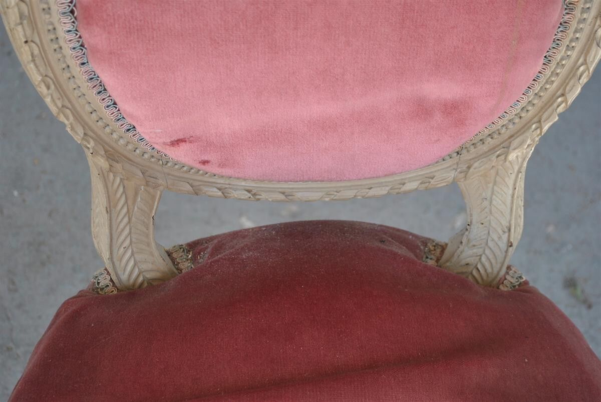 Pair of Louis XVI style cream lacquered chairs around 1900