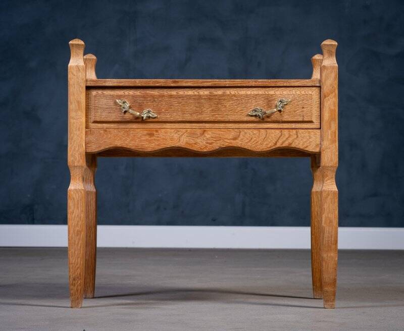 Brutalist Oak Bedside Tables attributed to Henning Kjærnulf, 1970s, Set of 2