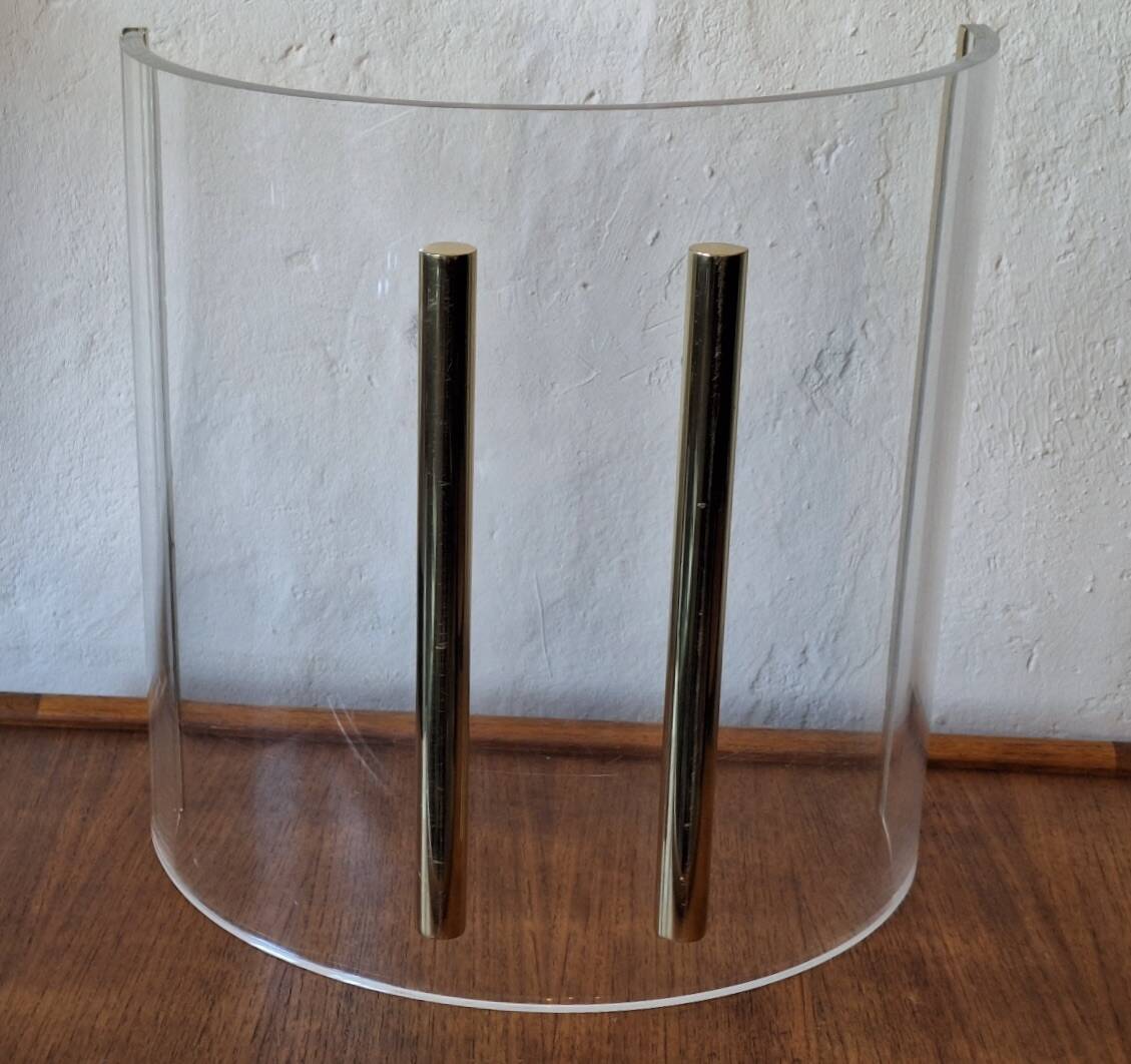 Italian magazine rack in acrylic and solid brass, 1970s