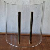 Italian magazine rack in acrylic and solid brass, 1970s