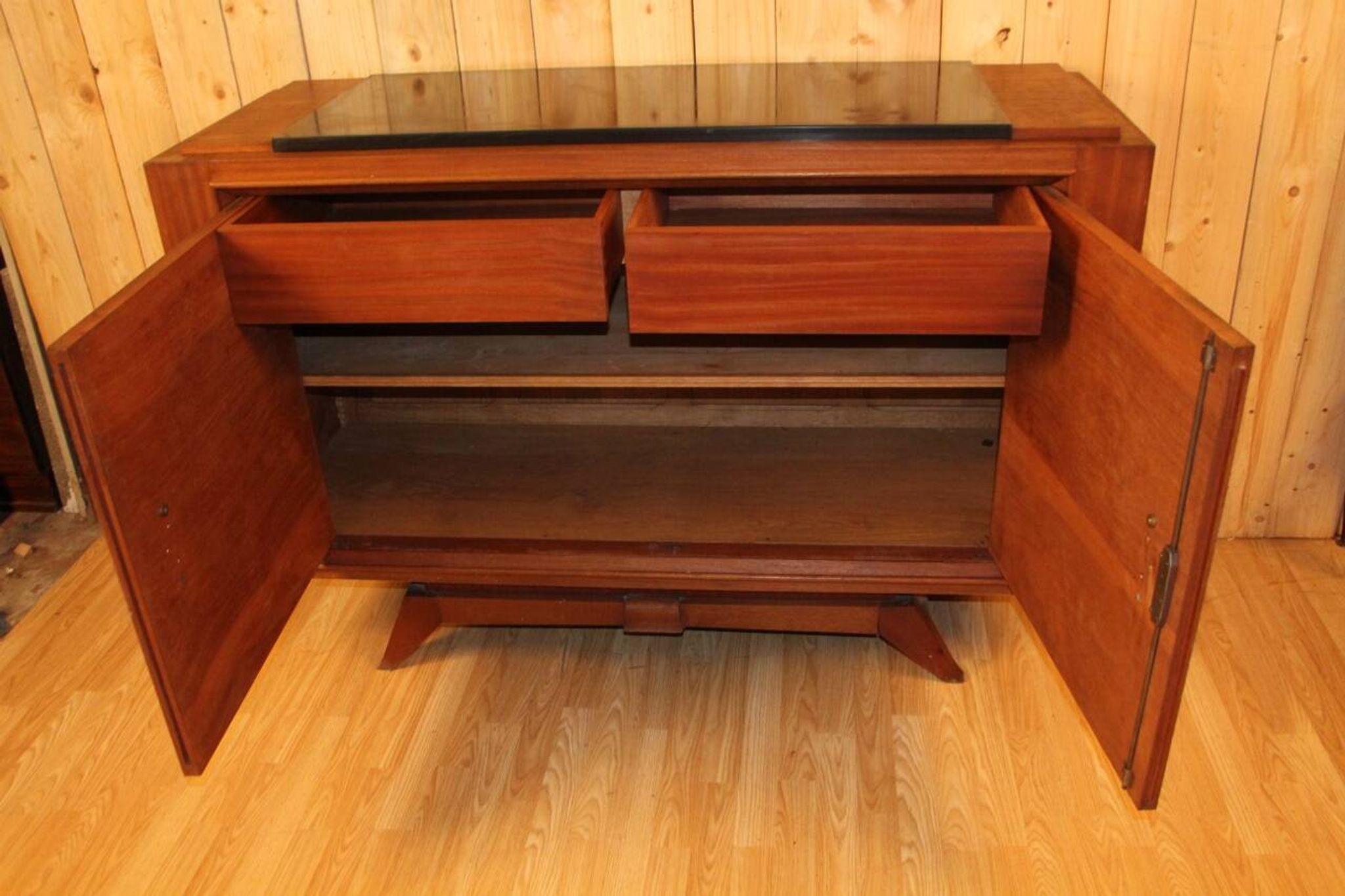 Art deco sideboard in mahogany black marble top
