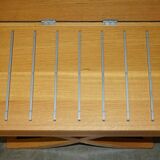 David Linley Hall bench in ostrich leather and satinwood with storage.