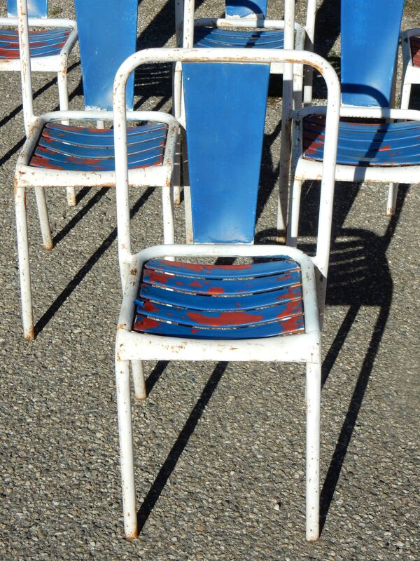 6 anciennes chaises de bistrot Tolix en métal - Style industriel