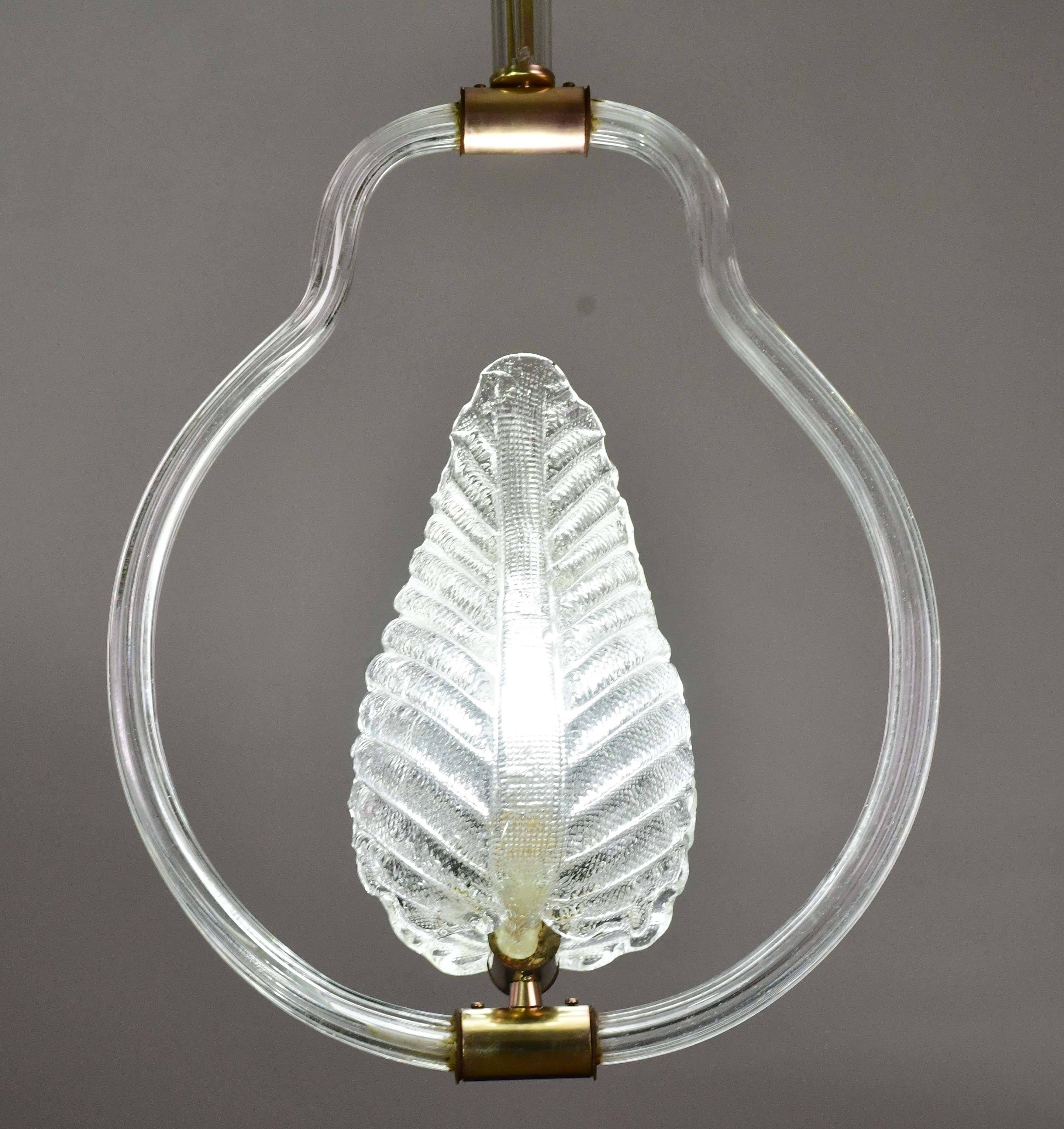 Lovely transparent Art Deco Barovier e Toso pendant light Murano glass, 1930s