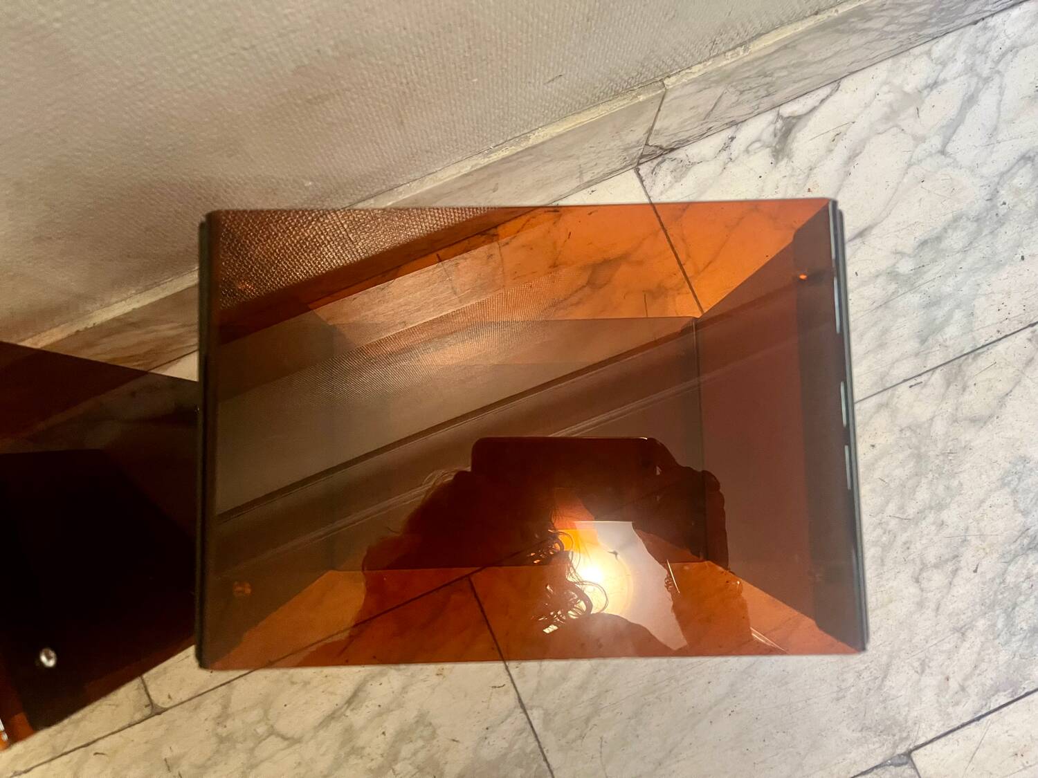 Pair of vintage smoked brown plexiglass side tables