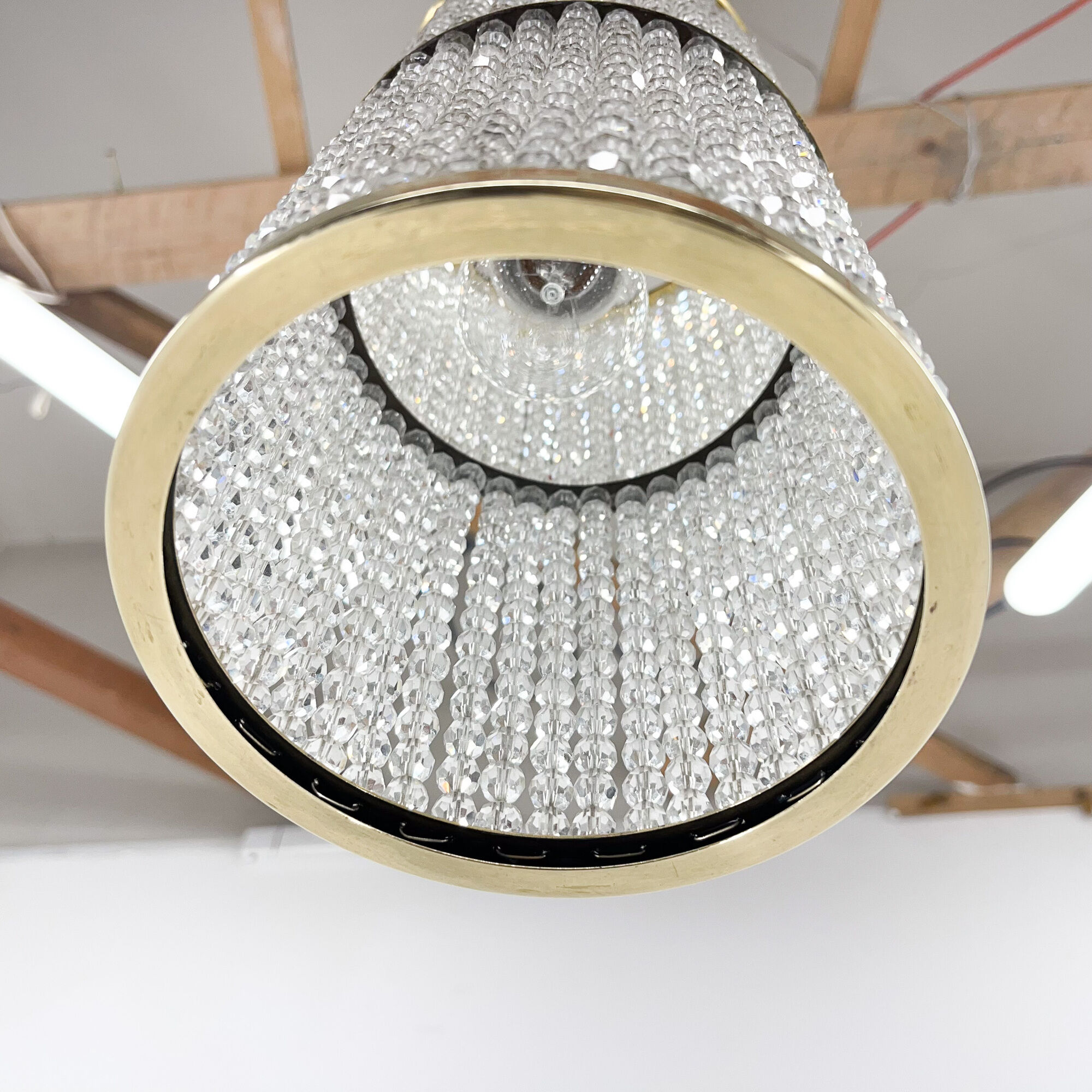 1960s brass & crytal chandelier by Preciosa Glassworks, Czechoslovakia