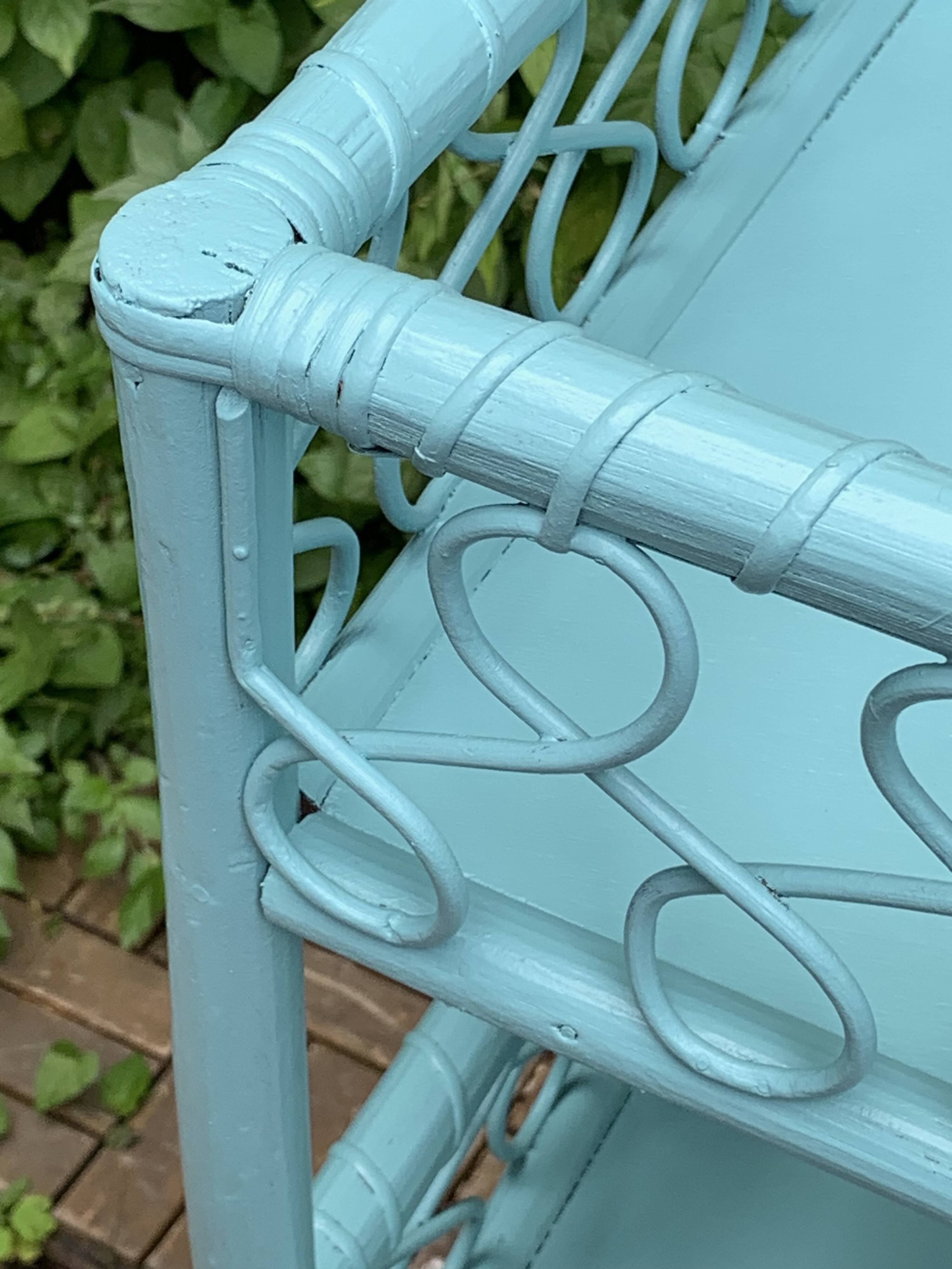 Vintage turquoise rattan corner shelf 1960