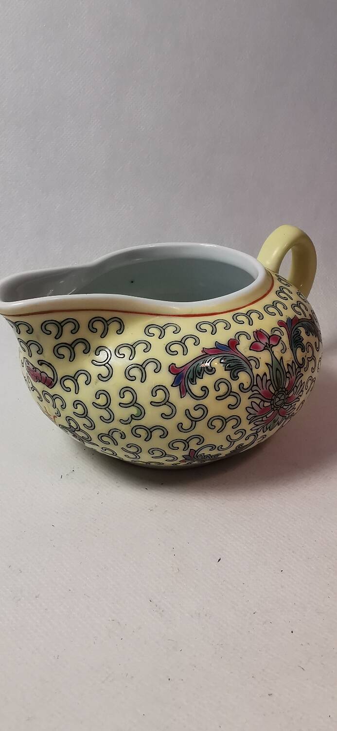 Vintage Chinese Yellow Porcelain Jug or Milk Jug. Signed