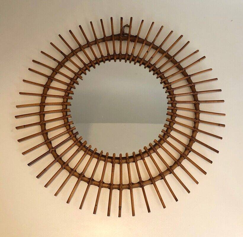 Round rattan mirror