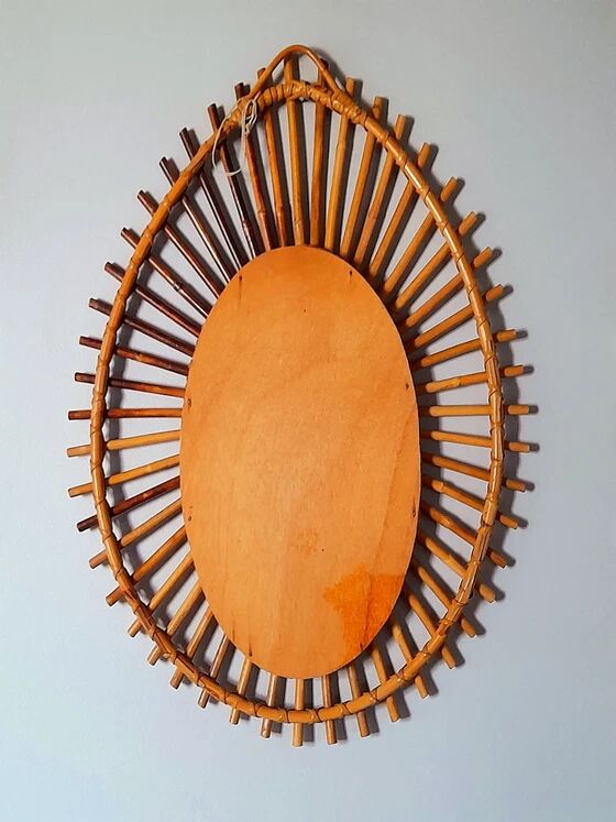 1960s rattan sun mirror