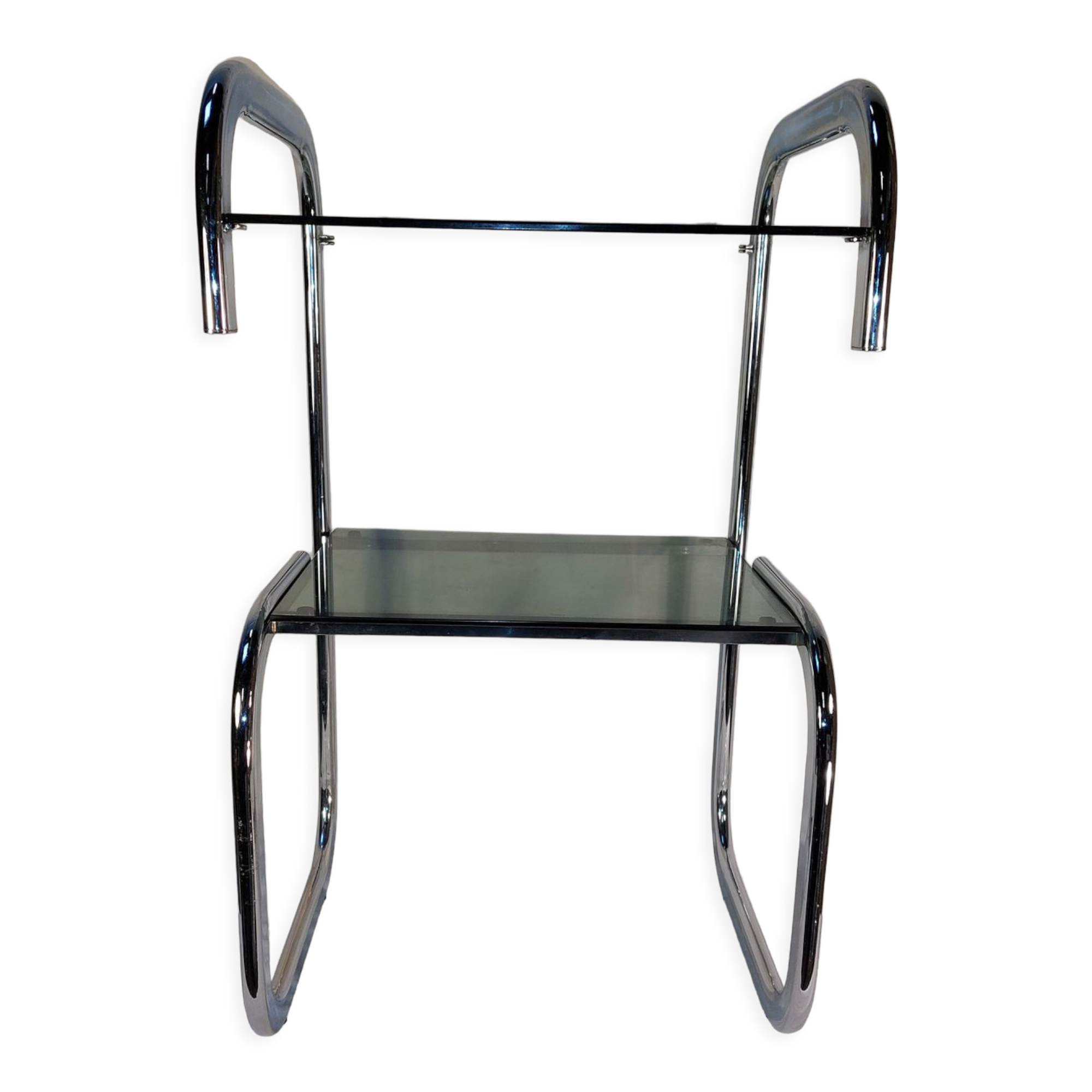 Vintage side table in chrome and smoked glass