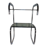 Vintage side table in chrome and smoked glass