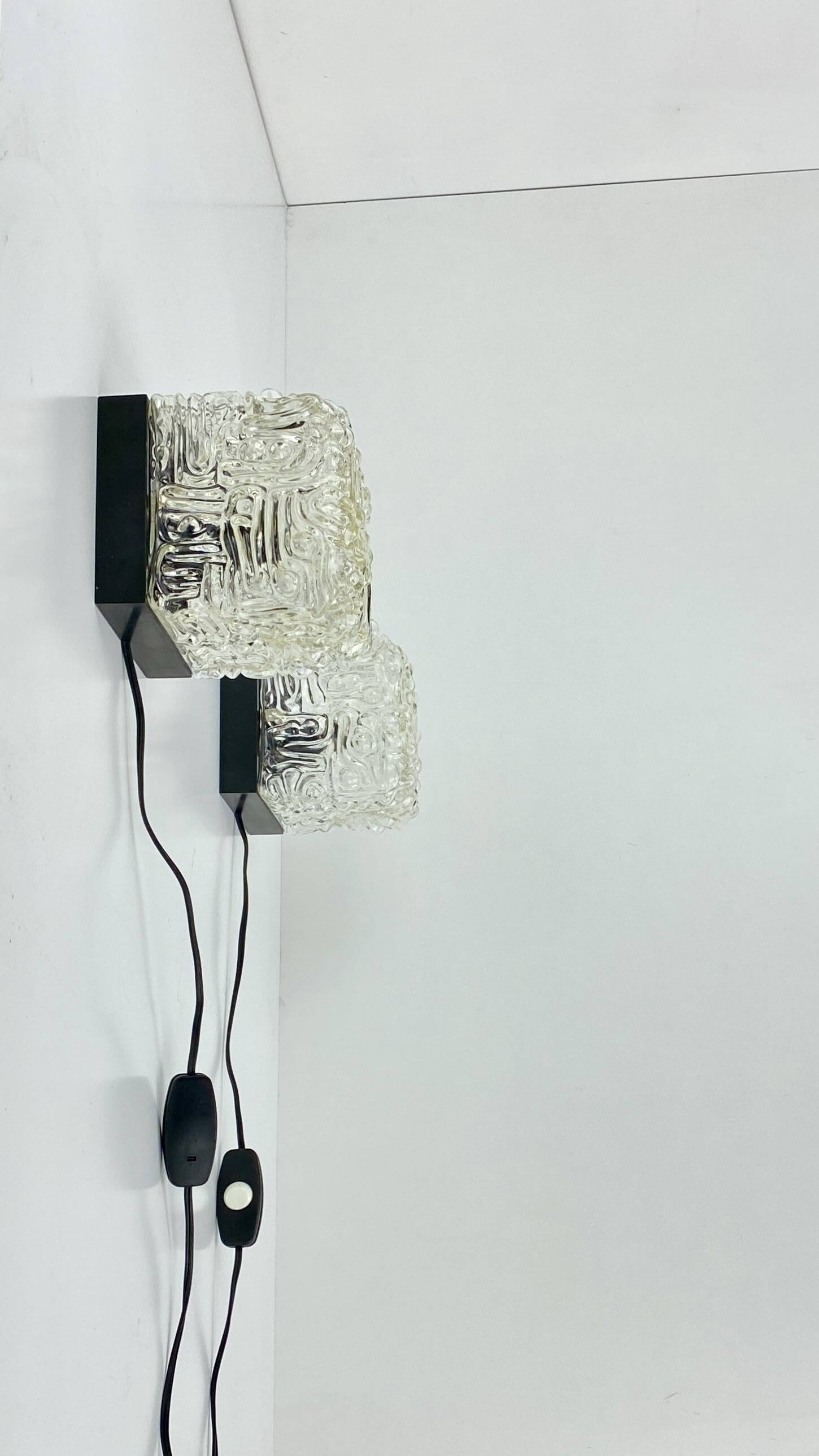 Pair of Vintage Cube Lamps – Textured Glass Wall or Ceiling Lights