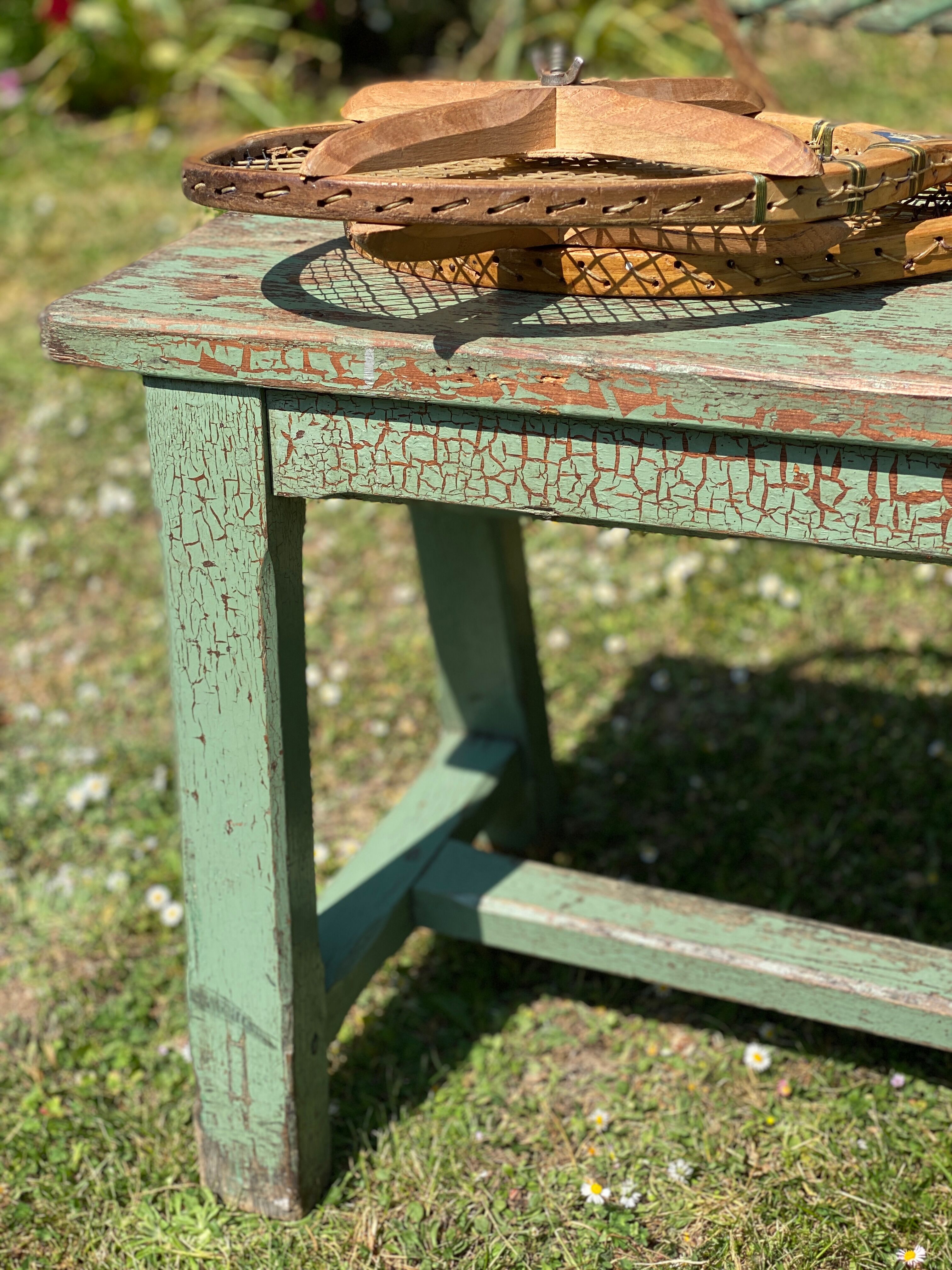 Old solid wood farmhouse bench