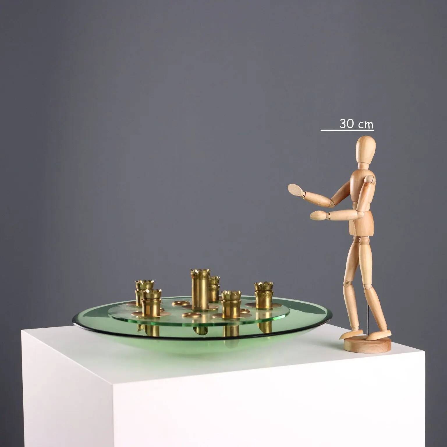 Centre de table vintage style Fontana Arte en laiton et verre, années 1950