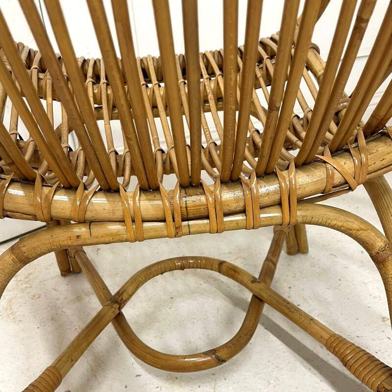 Audoux-Minnet rattan lounge set, 2 armchairs and table 1950-1960