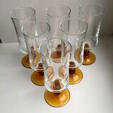 Set of 6 champagne flutes with amber foot 70s