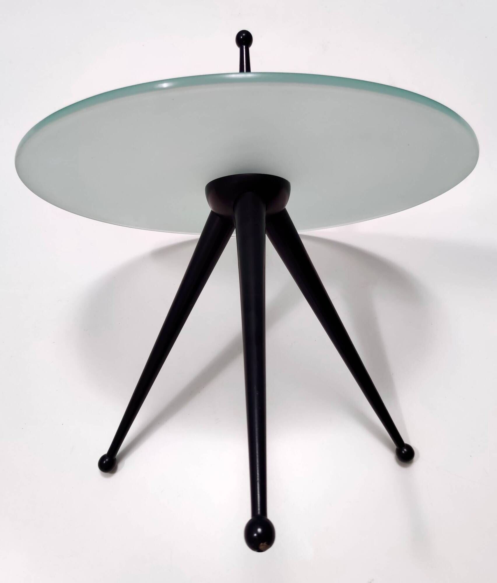 Tripod Beech and Glass Side Table in the Style of Cesare Lacca, Italy, 1980s