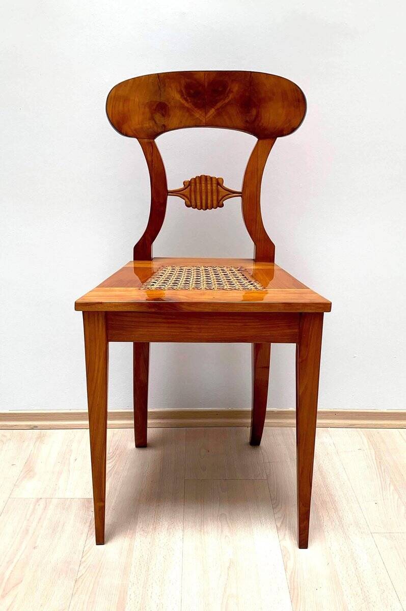 Biedermeier Board Chairs in Cherry Veneer and Mesh, Vienna, 1830s, Set of 6