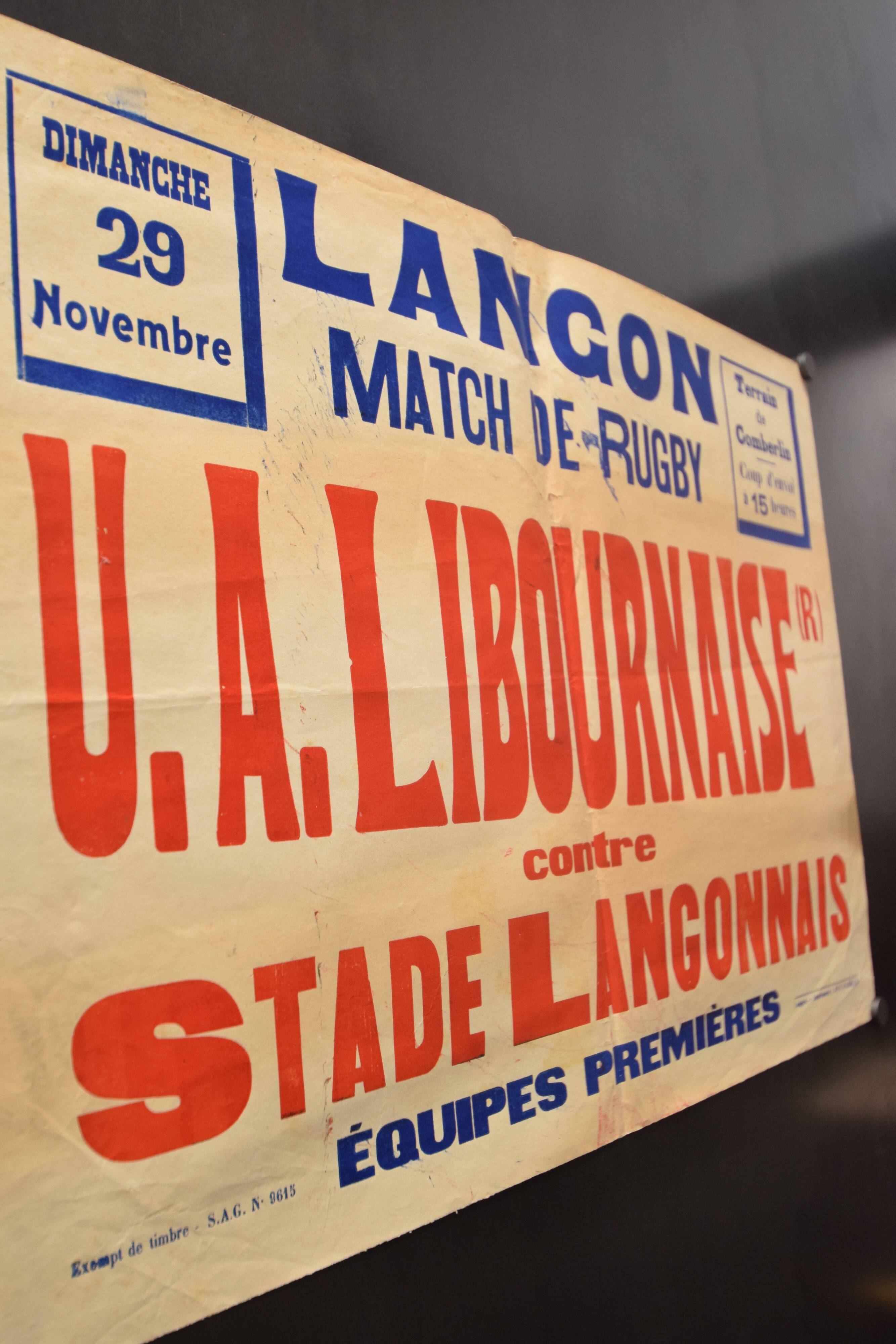 "Rugby Match" poster - City of Langon - 1930s