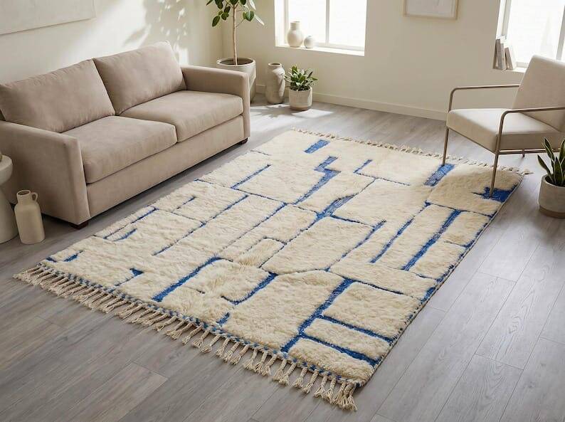 Tapis Beni Ouraine marocain traditionnelle artisanale taille 2/3 m