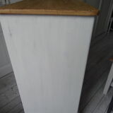 Chest of drawers of the year 1900 revisited, patinated pearl gray, wooden top.