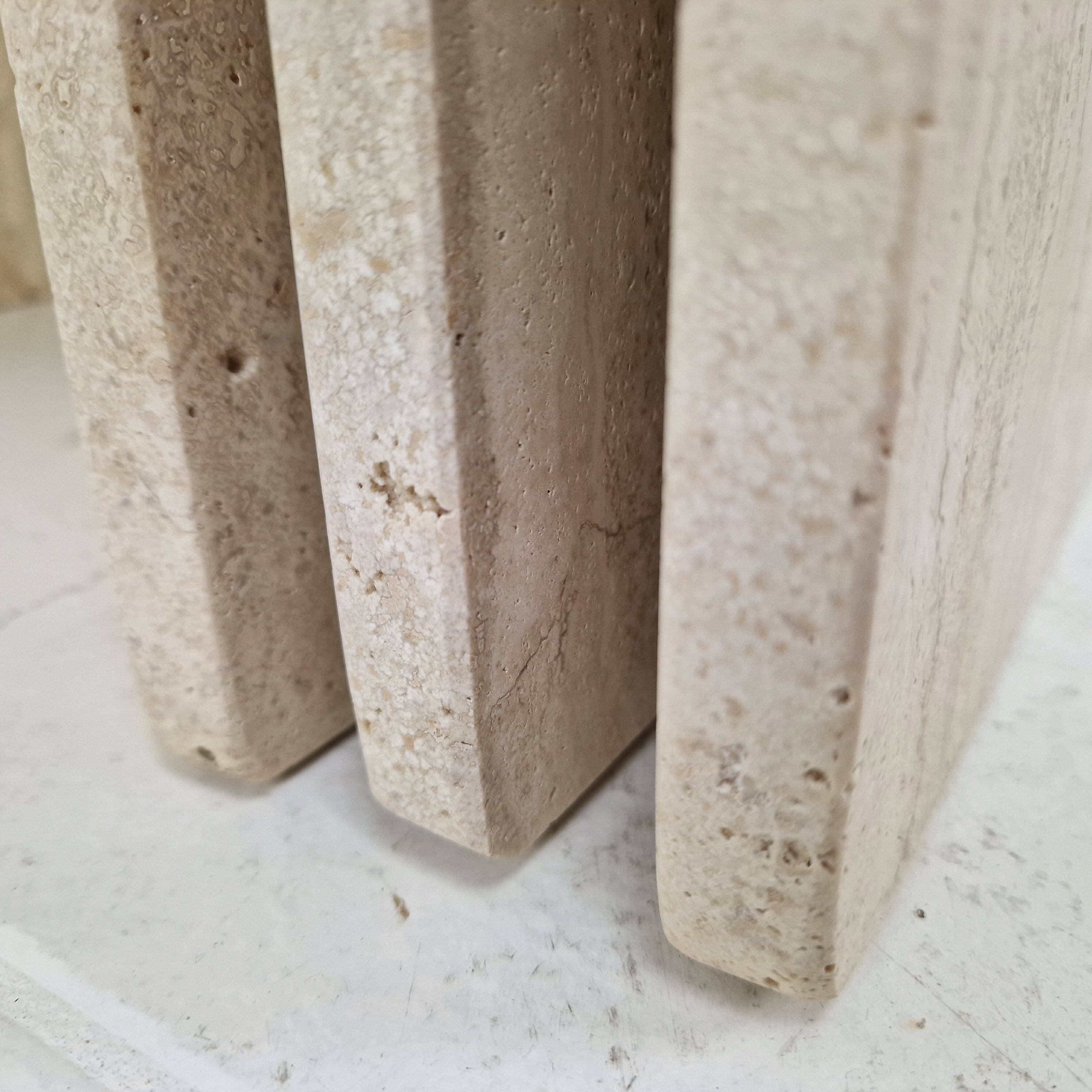 Italian 1980s Grooved Travertine Nesting Tables – Set of 3