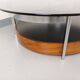 Vintage Italian round coffee table in rosewood, chrome metal, glass.