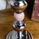 Lamp base in chrome metal, porcelain and wood.