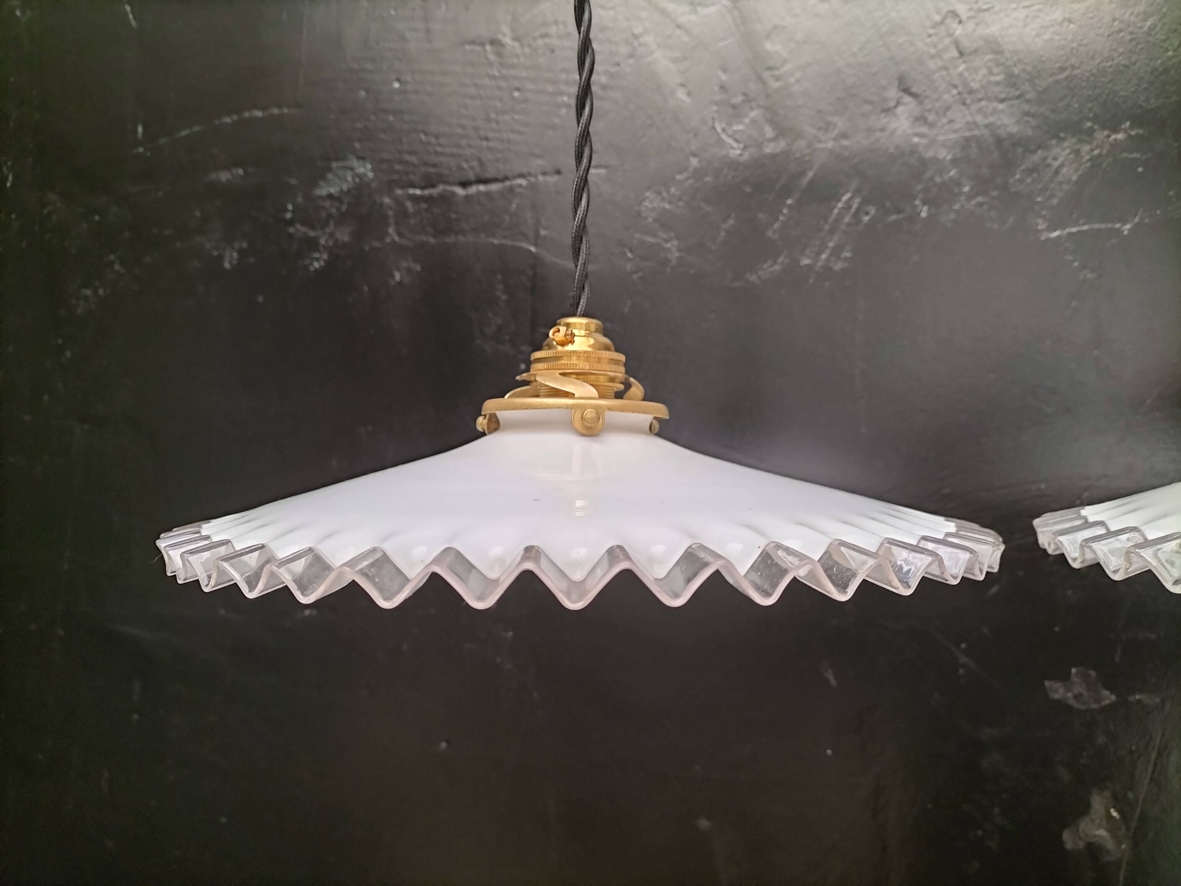 Pair of opaline pendant lights