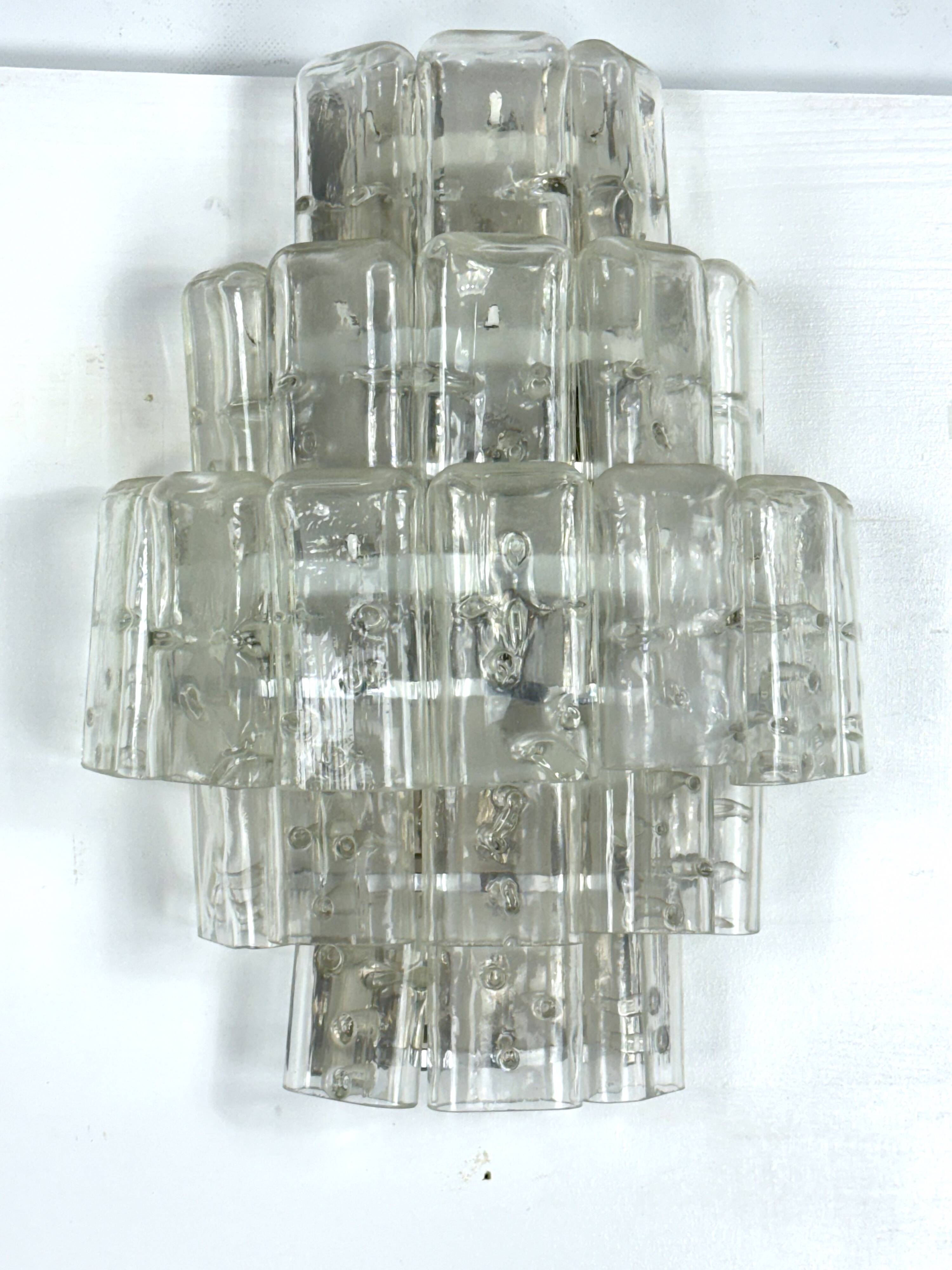 Pair of XL clear murano glass elements wall lamps produced in Italy during the 70s. Attributable to
