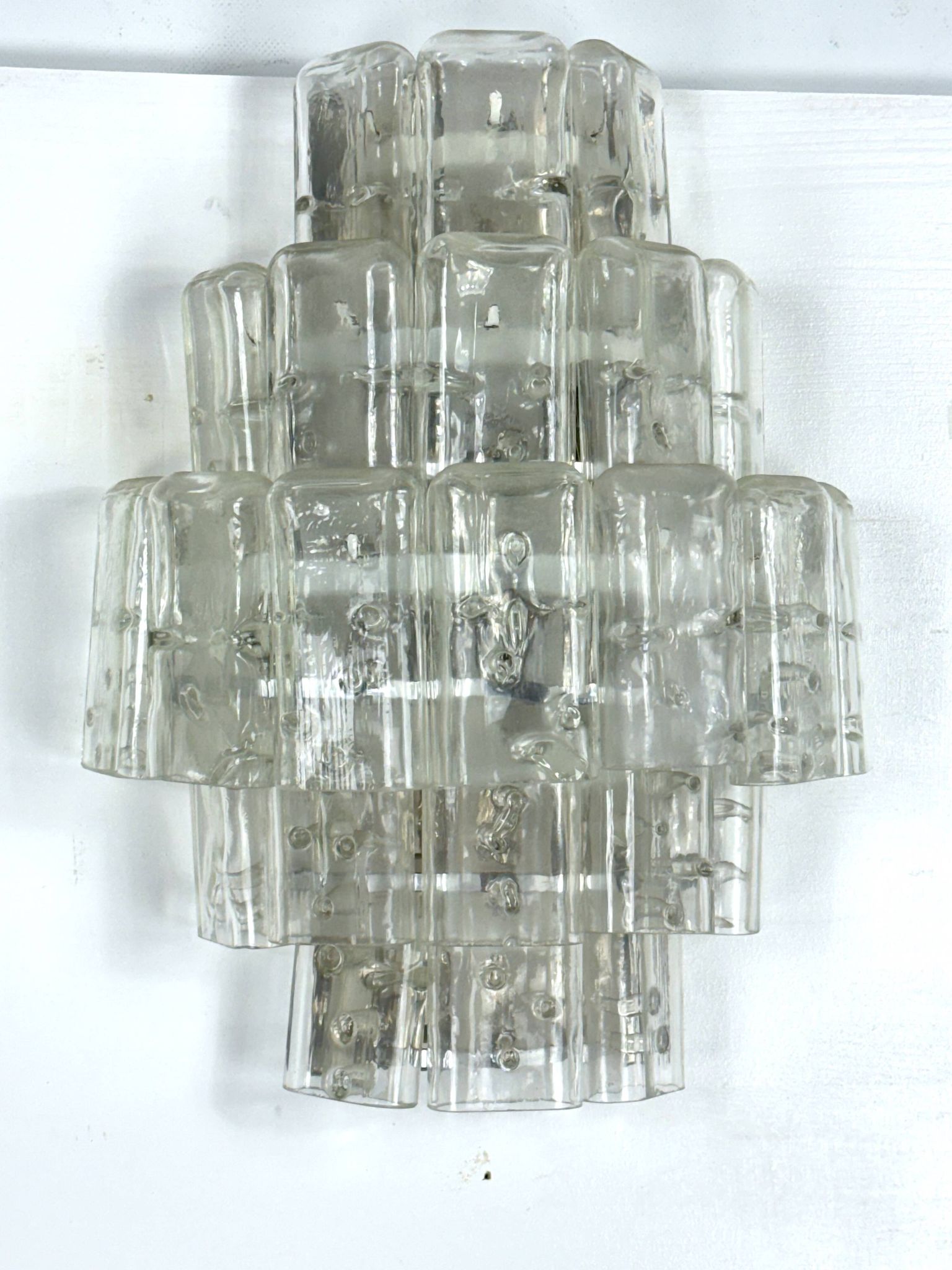 Pair of XL clear murano glass elements wall lamps produced in Italy during the 70s. Attributable to