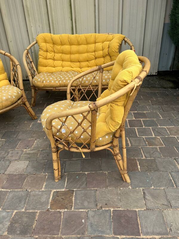 Salon en rotin vintage 1960