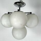 Space age style, Vintage Pair of ceiling lamps in chrome and opaline glass. Italy 1980s