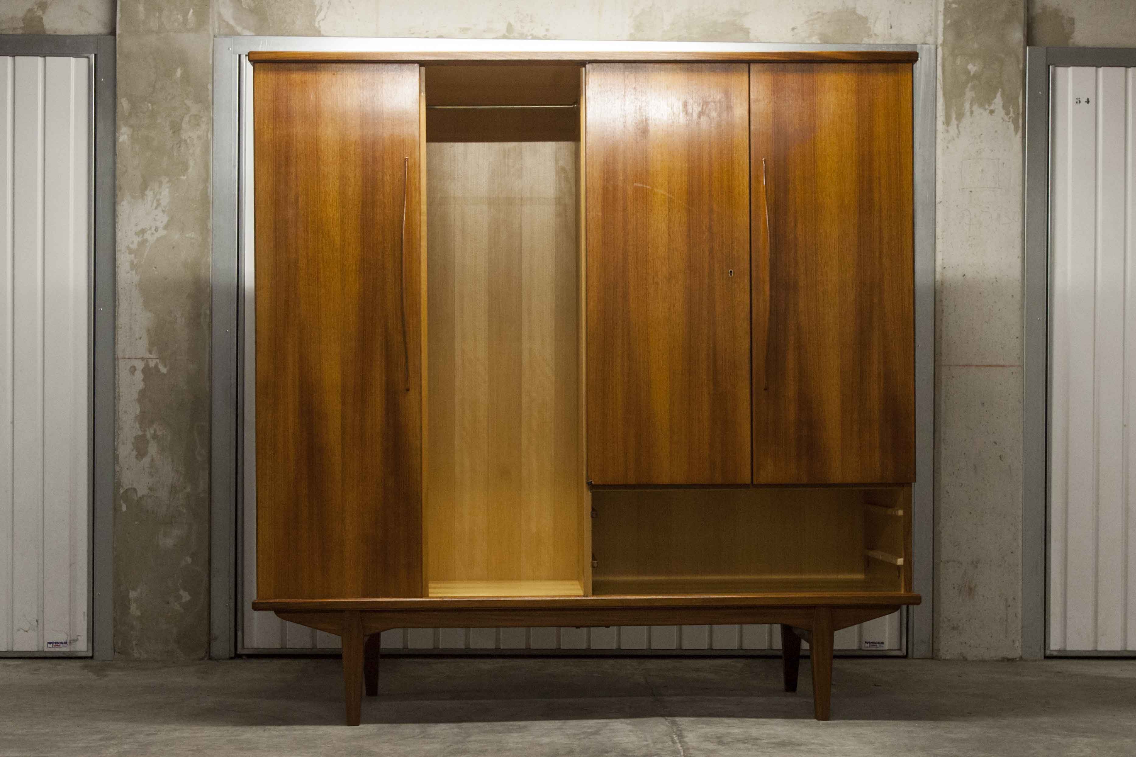 Scandinavian teak cabinet 4 doors 2+1 drawers wardrobe 1960