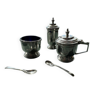 Walker & Hall 1940s Art Deco Sterling Silver Condiment Set