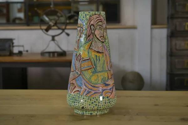 Colorful Italian ceramic mosaic pattern vase, 1960s