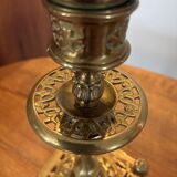 Pair of candlesticks, antique brass, 19th century, signed Prachthauser