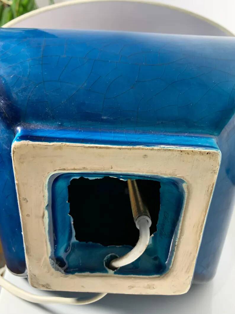 Vintage ceramic lamp Molin Charolles glazed turquoise blue - French 1970s