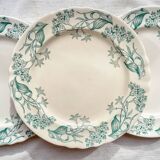 Lot de 6 Assiettes Plates Anciennes Terre de Fer "Lilas" Longchamp XIXe