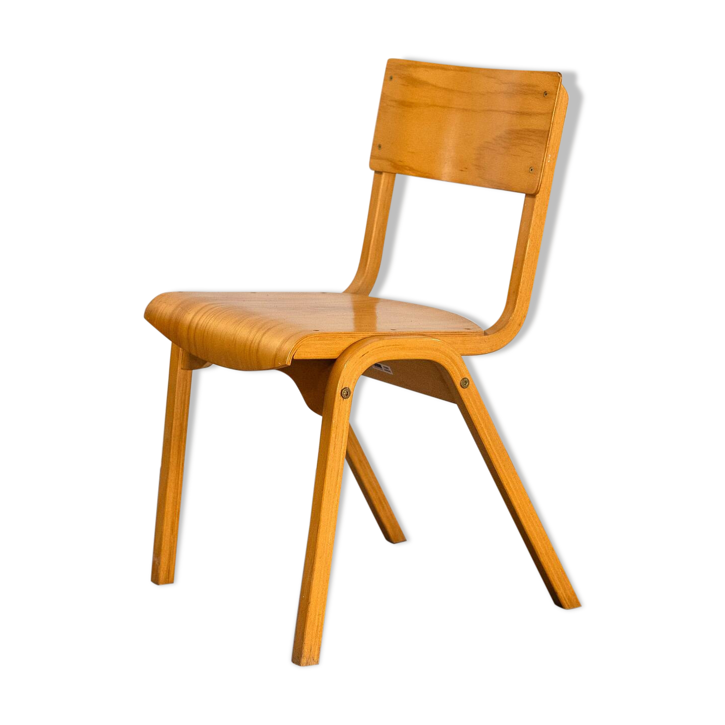 Vintage Stackable School Chairs made of wood and plywood, UK, 1970s