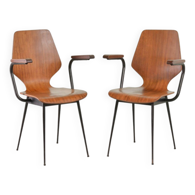 2 chaises en contreplaqué de style Carlo Ratti pour Legni Curvati années 50