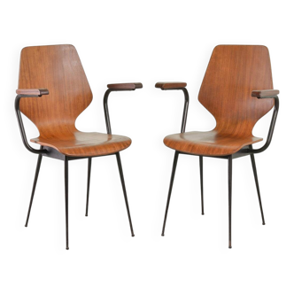 2 chaises en contreplaqué de style Carlo Ratti pour Legni Curvati années 50