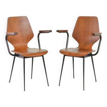 2 Carlo Ratti Style Minimalistic Plywood Side Chairs for Legni Curvati 50s